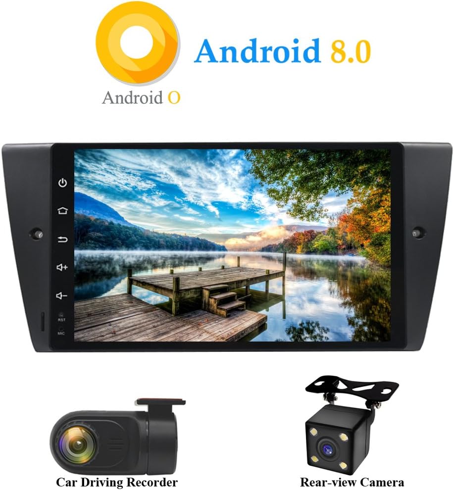 Android 8.0 in-Dash Car Stereo 9" Autoradio 8-Core RAM 4G ROM 32G Head Unit Car Radio Sat Nav Car GPS Navigation for BMW 3 Series E90/ E91/ E92/ E93 (with Backup Camera and DVR)