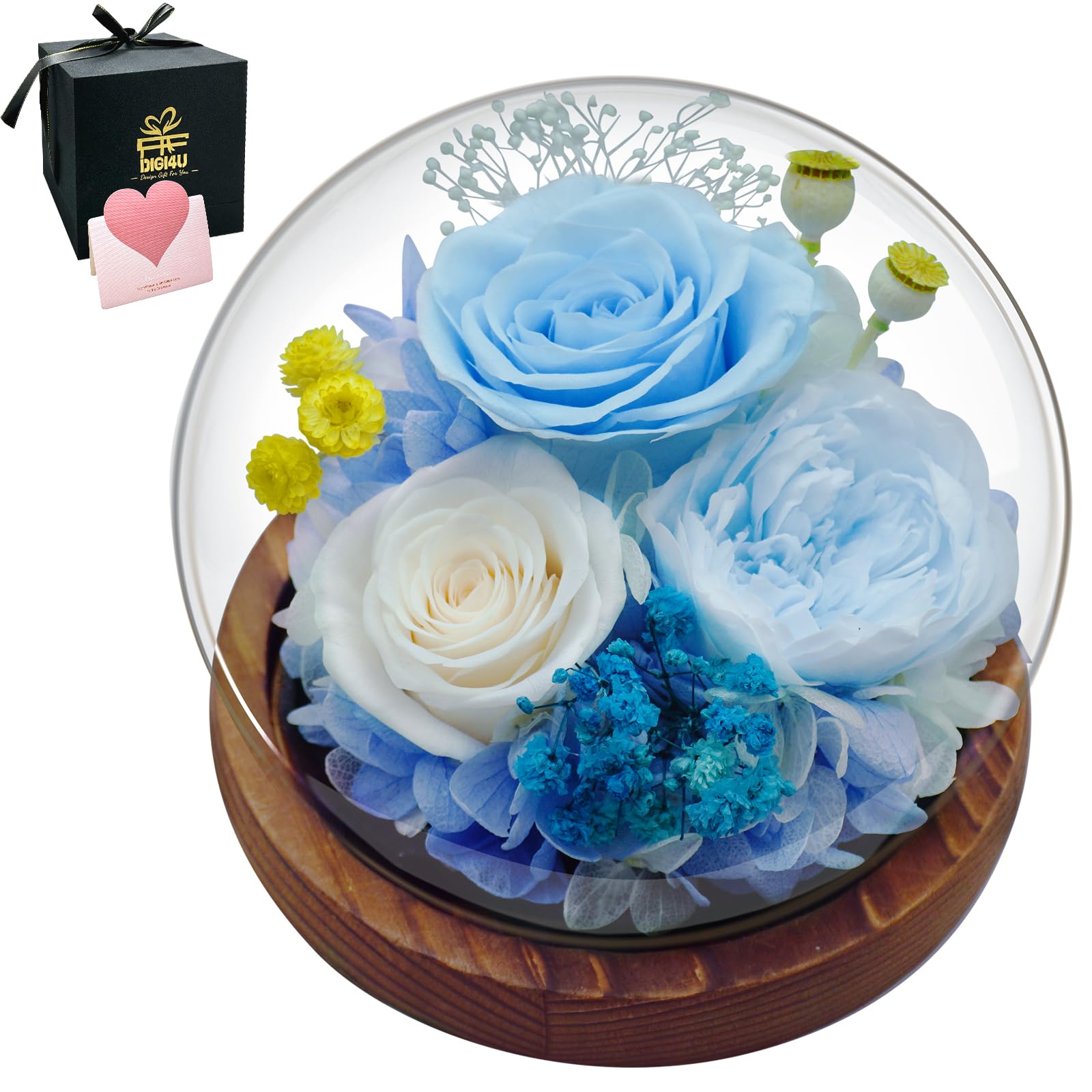 Mother’s Day Rose Flowers Birthday Gifts for Women, Preserved Real Flowers Bouquet Glass Dome Light Up Glass Rose Gifts for Mom Girlfriend Wife Valentine's Anniversary, Arrangement Home Gifts for Her