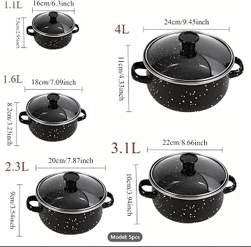 Enamelware Stockpot Set 5 Piece with Lid Handles 16-24cm