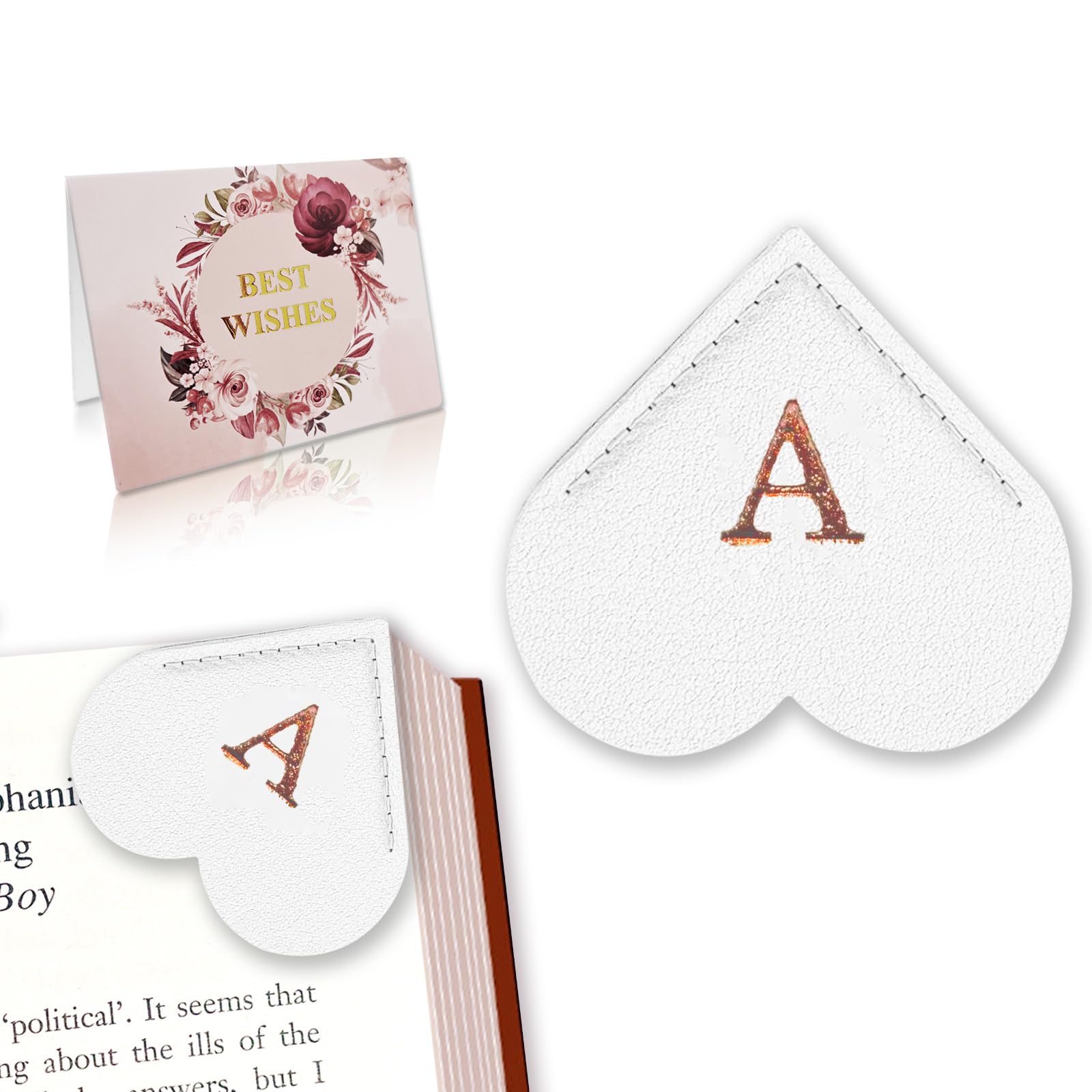 Personalized Leather Heart Bookmark with Initial, Cute Letters Custom Corner Book Mark for Reading Women, Student, Book Lovers, Teacher Appreciation