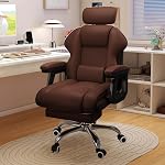 Chaise de bureau de bureau, angle réglable, hauteur ergonomique réglable PU Chaises en cuir avec accoudoirs Coussins pour siège longue durée-High Back inclining,Brown