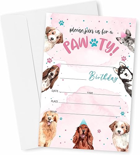 Miniatura 1 de Invitaciones de cumpleaños para cachorros, invitaciones para fiestas de cumpleaños Let's Pawty, suministros para fiestas de cumpleaños de perros y