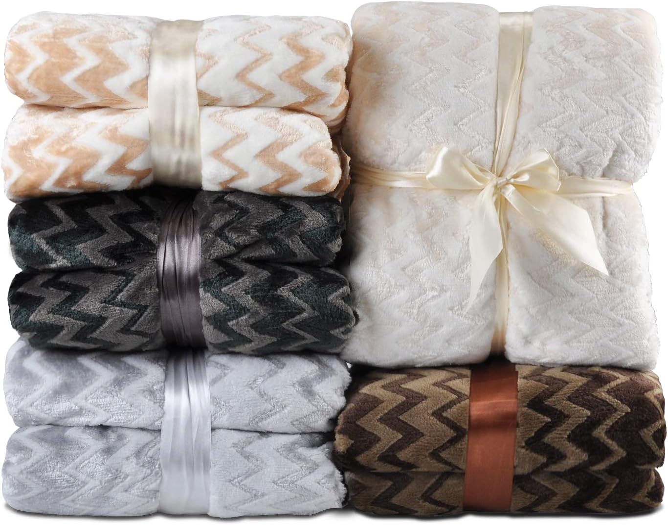 Plush Flannel Sherpa Throw Blanket Chevron 50" x 60" Super Soft Micro Fleece Reversible TV Blanket for Couch Bed, Charcoal