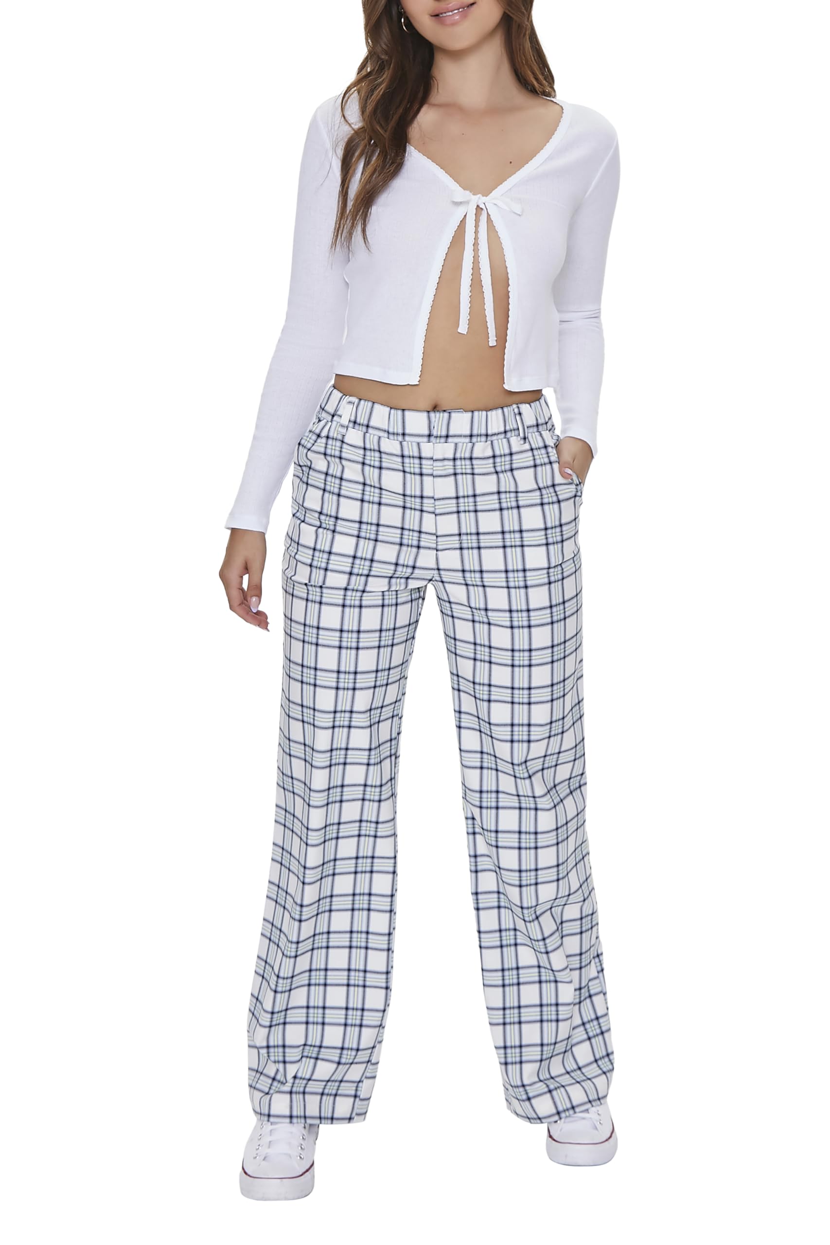 Forever 21 Womens Plaid Wide-Leg Pants
