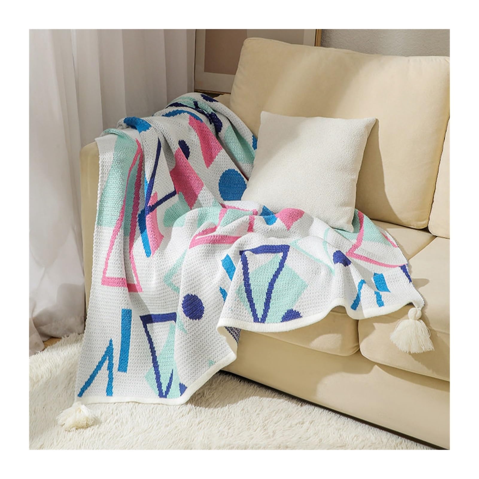 DHJKFU Bohemian Wave Tassels Yarn Knit Throw Blanket for Couch