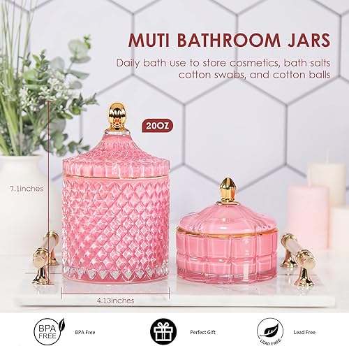 Miniatura 15 de Tarro de caramelo rosa, plato de cristal para dulces con tapa, tarros de cristal con tapas, joyero con tapas, tarro de vidrio decorativo, regalos