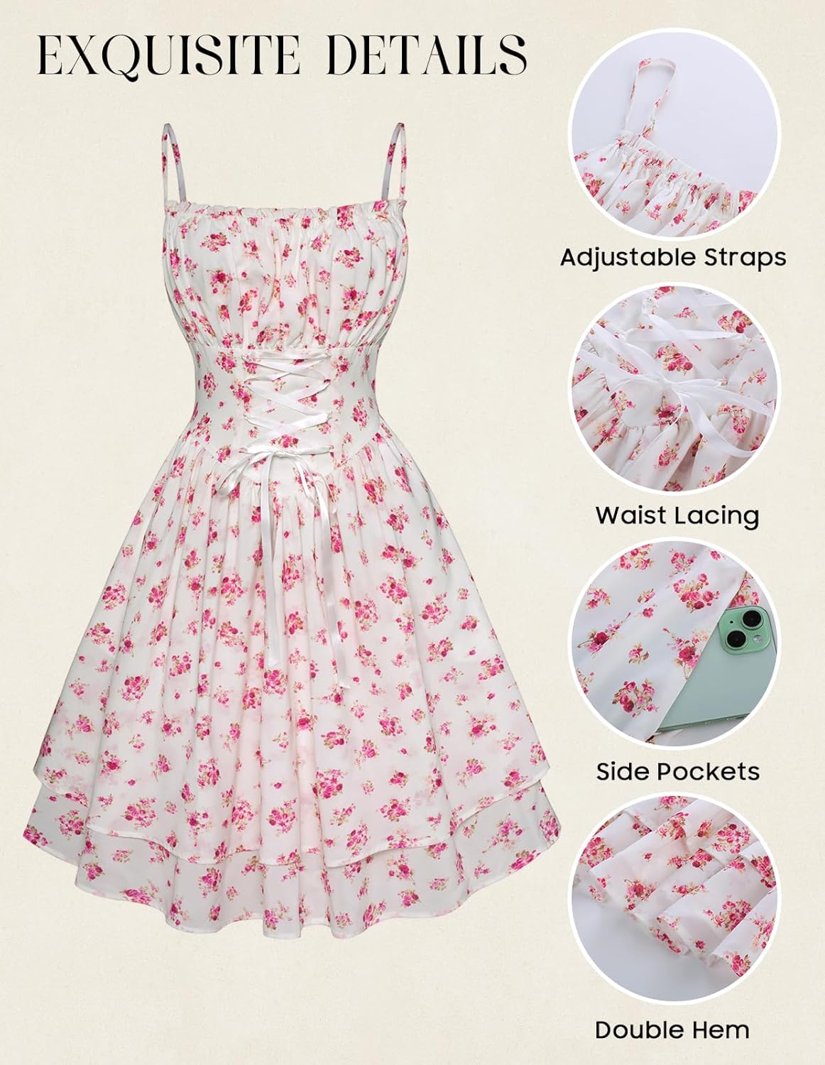 Scarlet Darkness Women Corset Floral Dress Spaghetti Strap Mini Sundress for Teens - Image 6