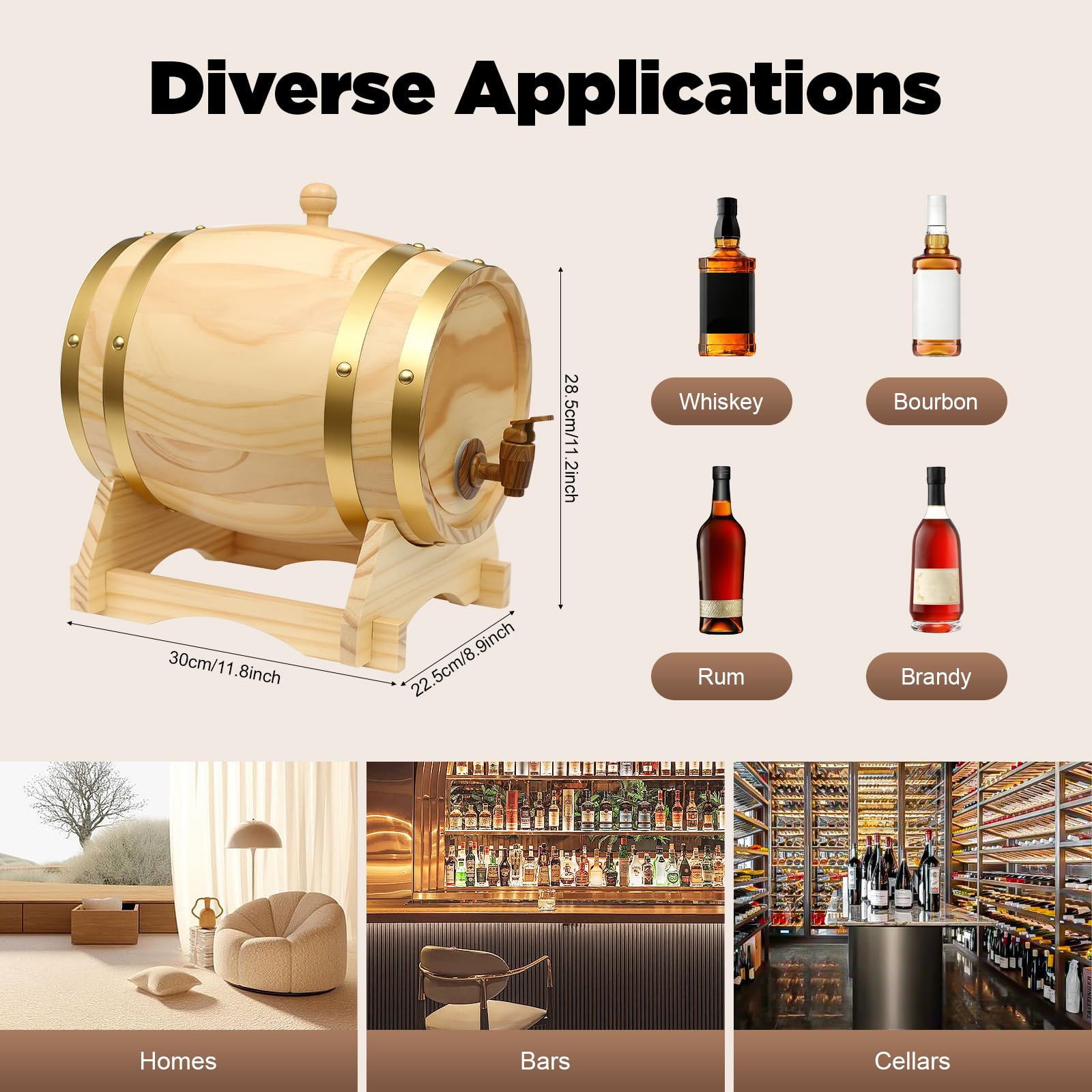 Tonneau à vin en bois de chêne - 3 l/5 l - Avec trépied, robinet - Tonneau en chêne - Pour vin, whisky et schnap (5 l)
