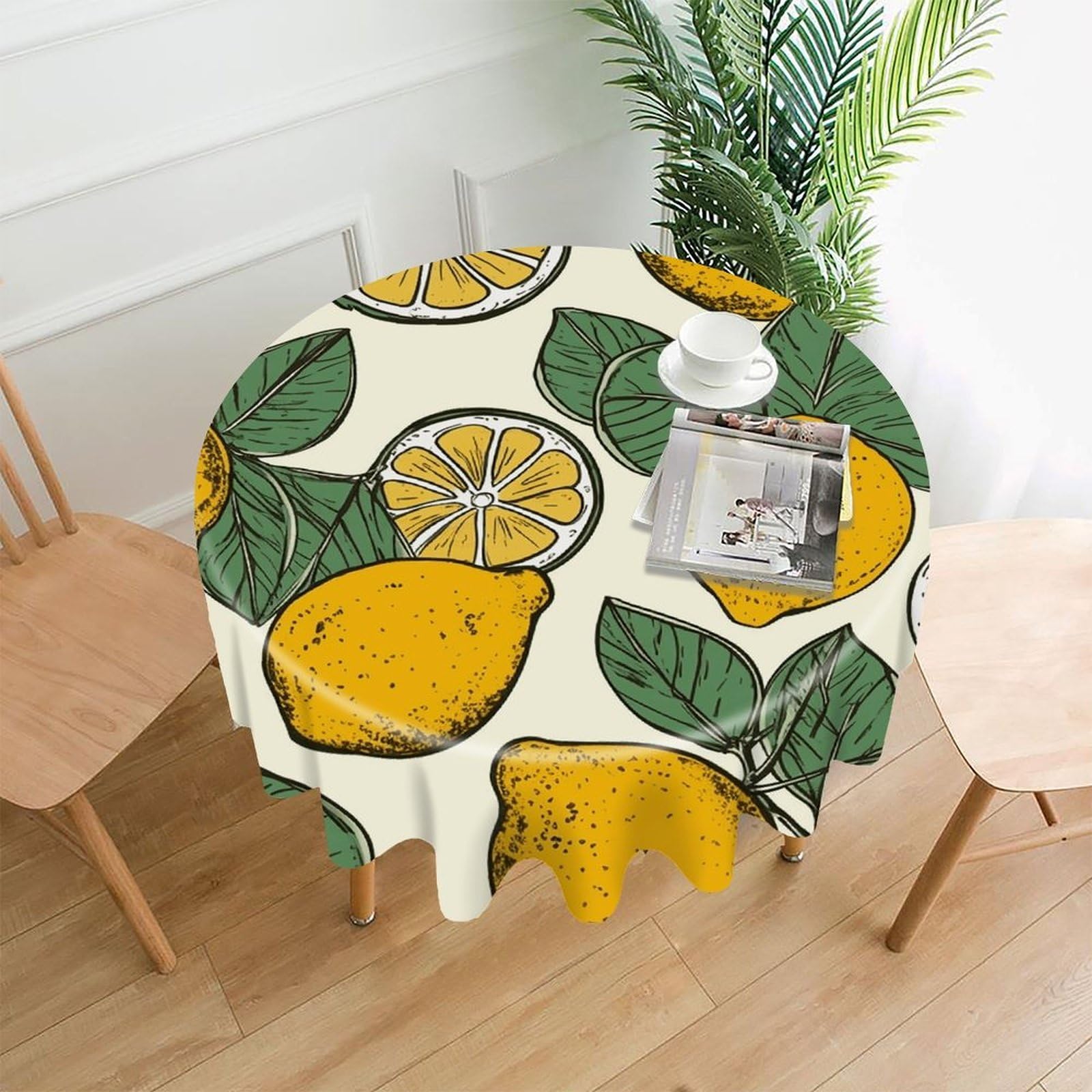 FekiLoot Lemon Fruit Pattern Round Tablecloth Cover 60 Inch Wrinkle Free Washable Polyester Fabric Table Cover Decorative Round Table Cloth for Home Dining Kitchen Party Farmhouse