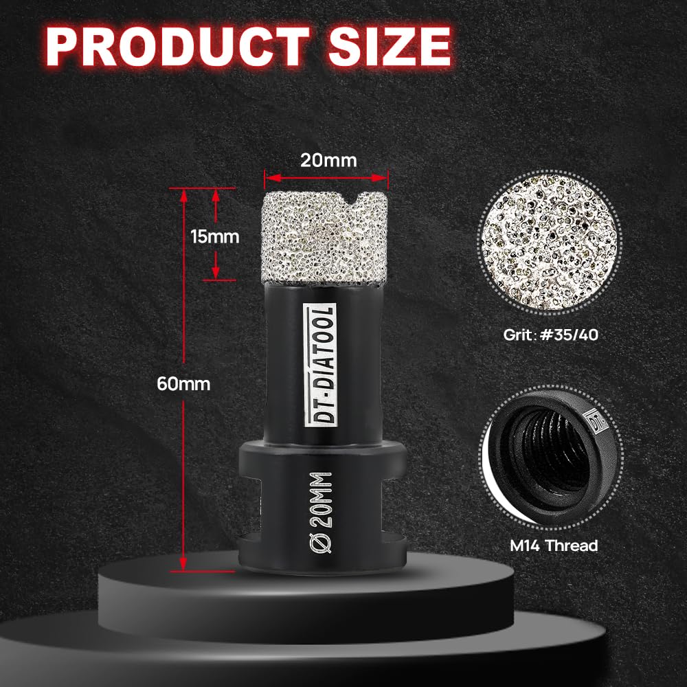 DT-DIATOOL Punte per Trapano Diamantate 20mm per Perforazione a Secco Piastrelle Porcellana Marmo Ceramica Granito