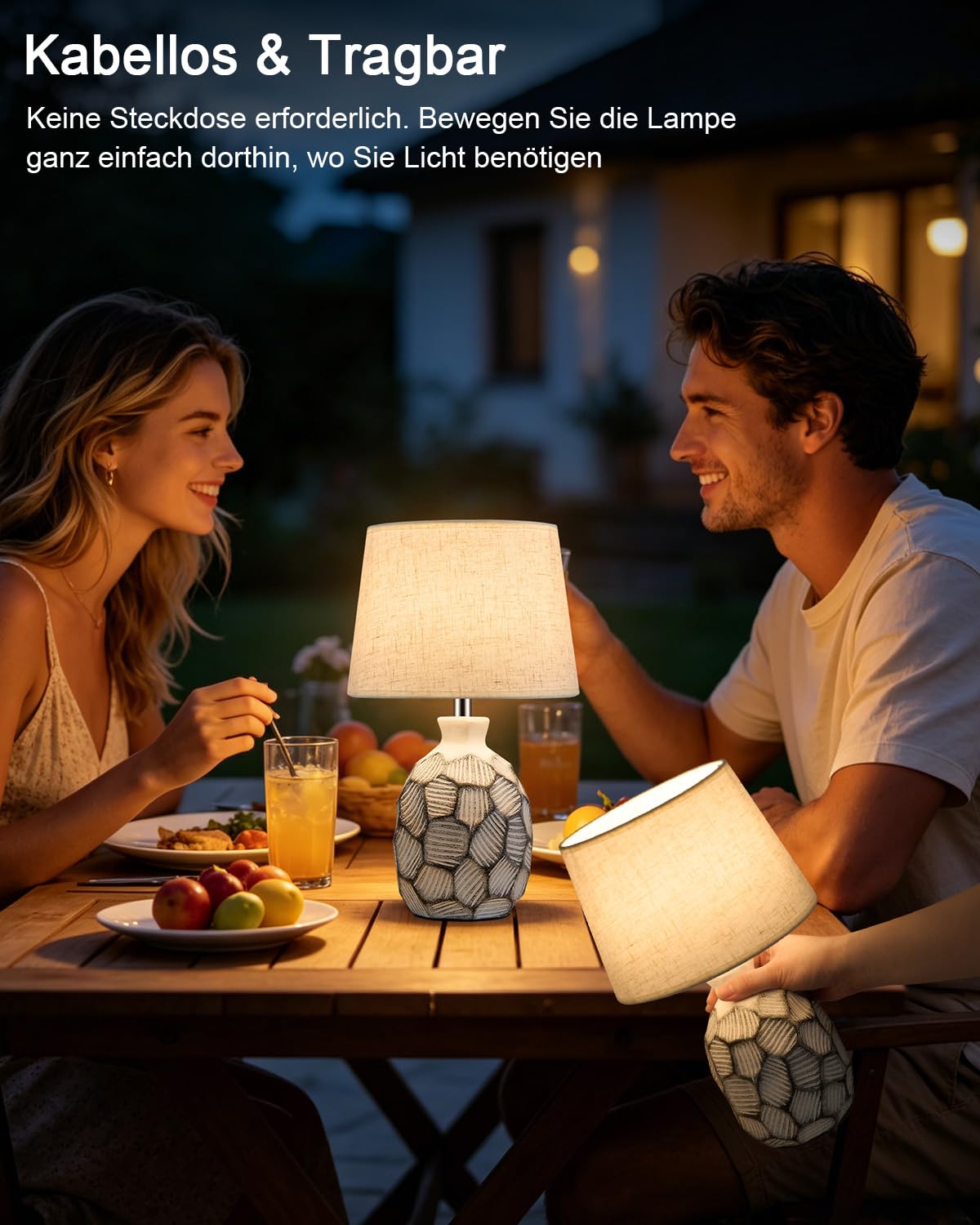 35 cm Keramik Kleine Kabellose Tischlampe mit Fernbedienung
