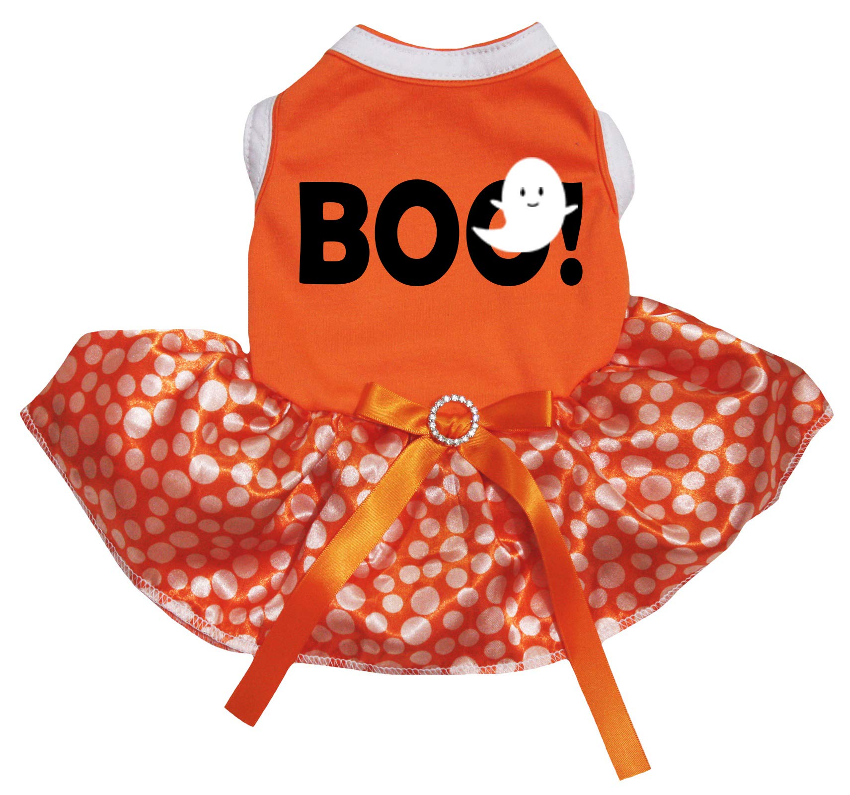 Robe pour chien Halloween orange My First Boo XXL à motif fantôme et pois