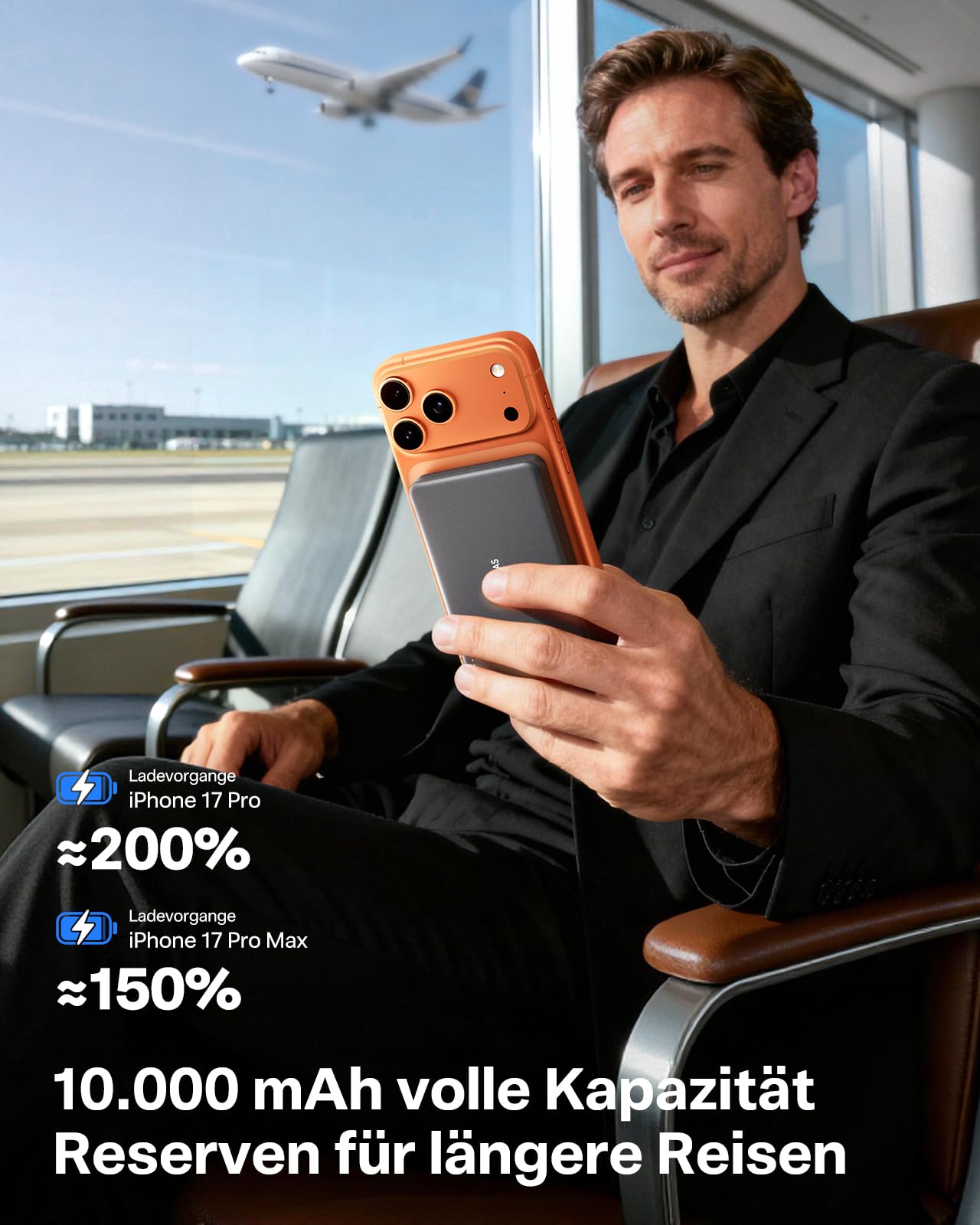TORRAS MiniMag Powerbank für MagSafe, 10000mAh 22.5W Schnellladen Magnetische Power Bank Slim, Wireless Externe Akkupack mit USB-C-Kabel für iPhone 17 Pro Max/Air/16/15/14/13/12, AirPods, Grau Titan.