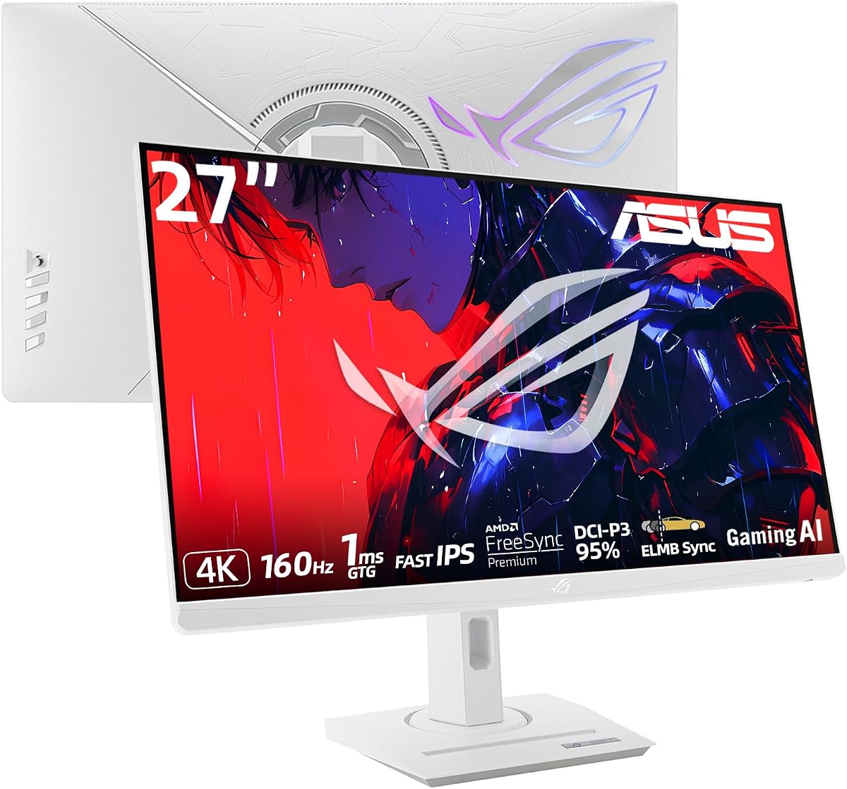 ROG Strix 27” 1440P Gaming Monitor, QHD 2560 x 1440 Fast IPS, 180Hz, 1ms GTG, DCI-P3 95%, HDR400, Extreme Low Motion Blur Sync, G-SYNC, USB-C Connectivity, Tripod Socket, Adjustable Stand