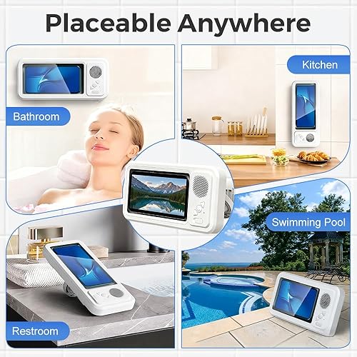 Miniatura 5 de Soporte para teléfono de ducha con altavoz Bluetooth inalámbrico, soporte impermeable para teléfono con altavoz, funda de teléfono de ducha