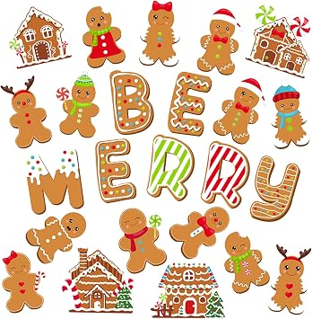 41pcs Winter Gingerbread Cutouts Gingerbread Man Bulletin Board Paper Christmas Bulletin Board Decorations for Classroom Home School Window Wall