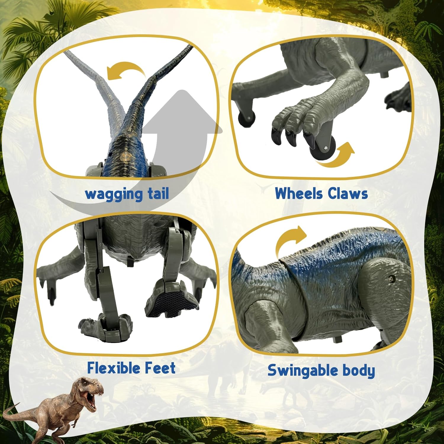 TALGIC Remote Control Velociraptor, Dinosaur Toy with Spraying, Roaring, Swaying Head, Wagging Tail, Remote Control Dinosaur, Interactive Robot Raptor Toy for Kids