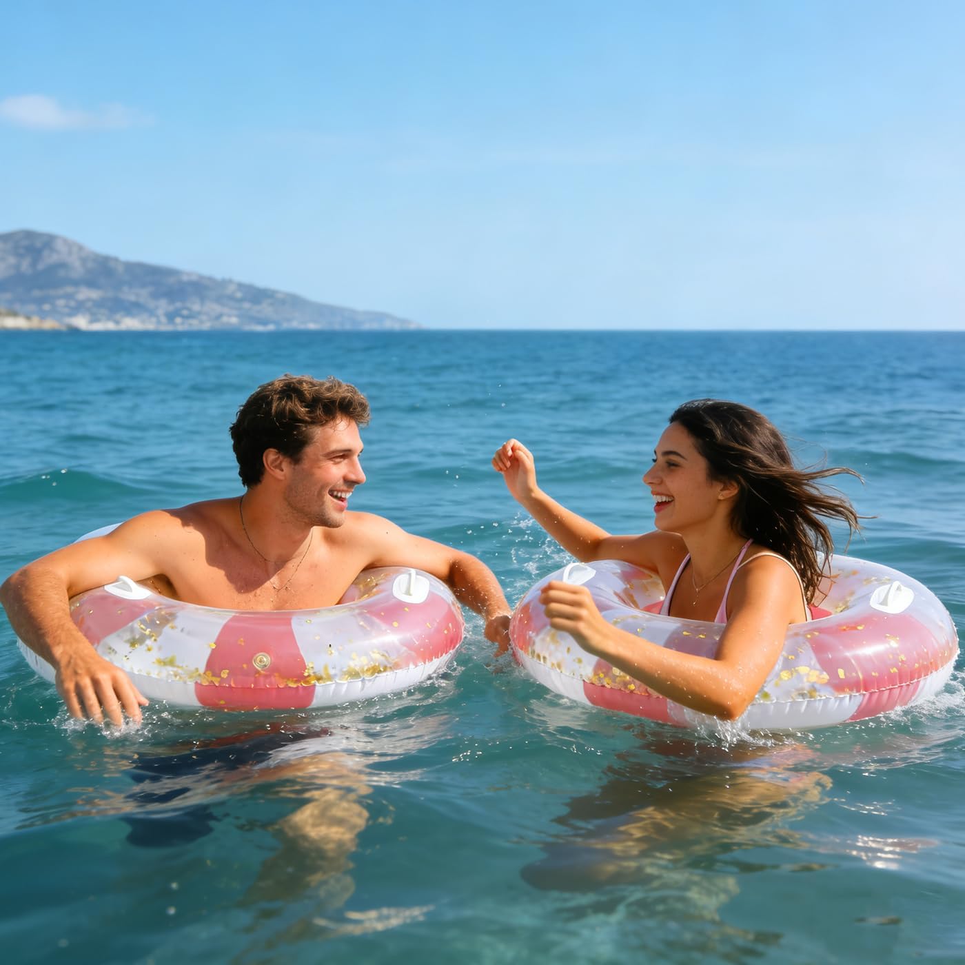 2PCS XL Striped Inflatable Pool Floats Giant Swim Ring Classic Striped Pool Inner Tubes,Premium 43" Summer Water Floats for Adults Pool Floaties for Summer Pool Party Beac (TM-Pink Striped,2)