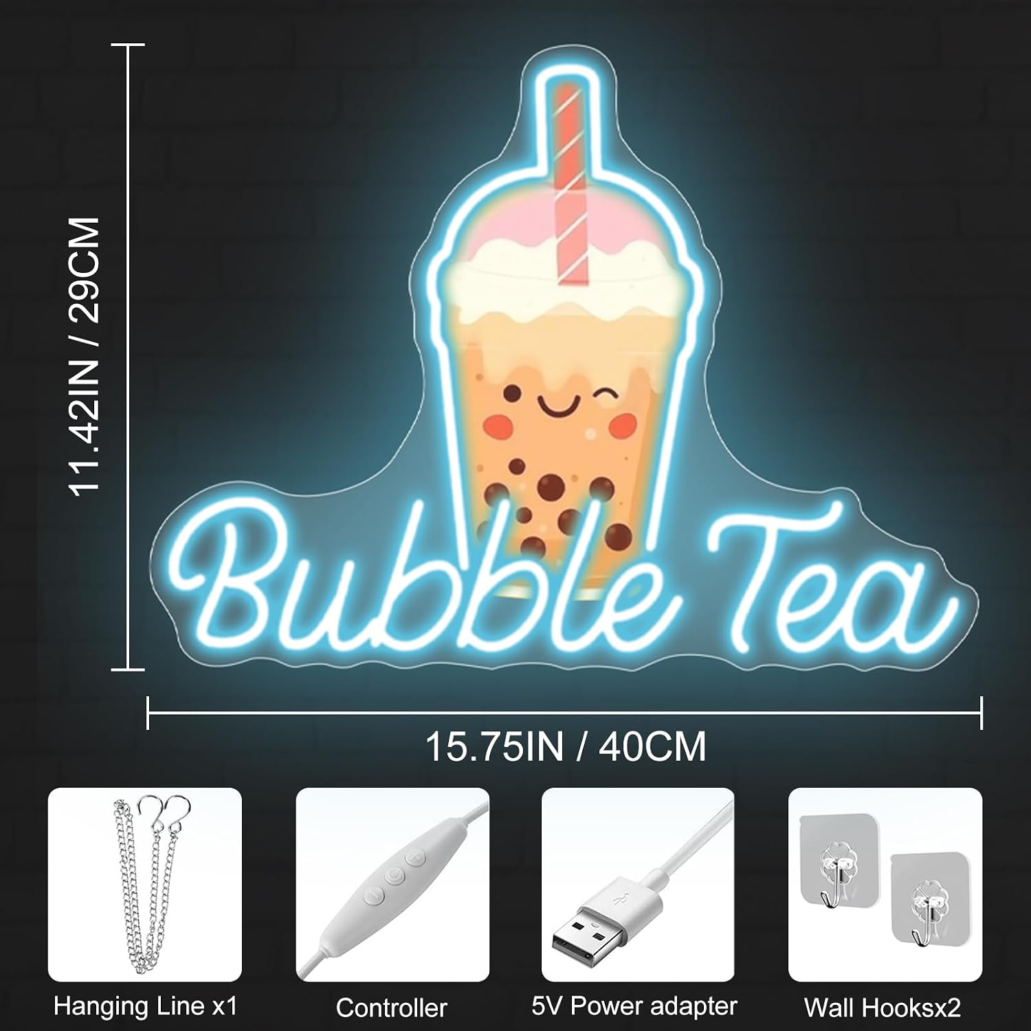 Bubble Tea Neon Sign, Boba Tea Milk Tea LED Neon Light Drinks Coffee Bar Shop Wall Decor Art Personalized Restaurant Welcome, Coffee Dessert Shop Bubble Boba Tea Party Office Bedroom,Ice Blue