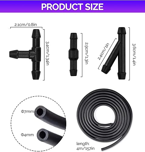 Miniatura 3 de Kit de manguera para lavaparabrisas, incluye manguera de líquido de lavadora de 13.1 ft y 12 conectores de manguera, accesorios de automóvil,