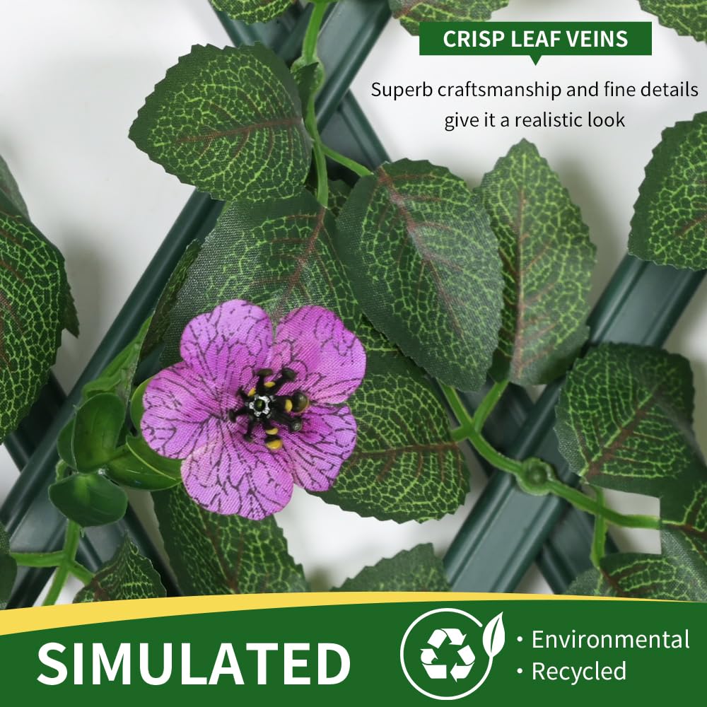 Expandable Garden Fence Screening Panels with Flower - Privacy Screen - Faux Ivy Greenery - Balcony - 200x30cm (Purple Flower) - Image 3