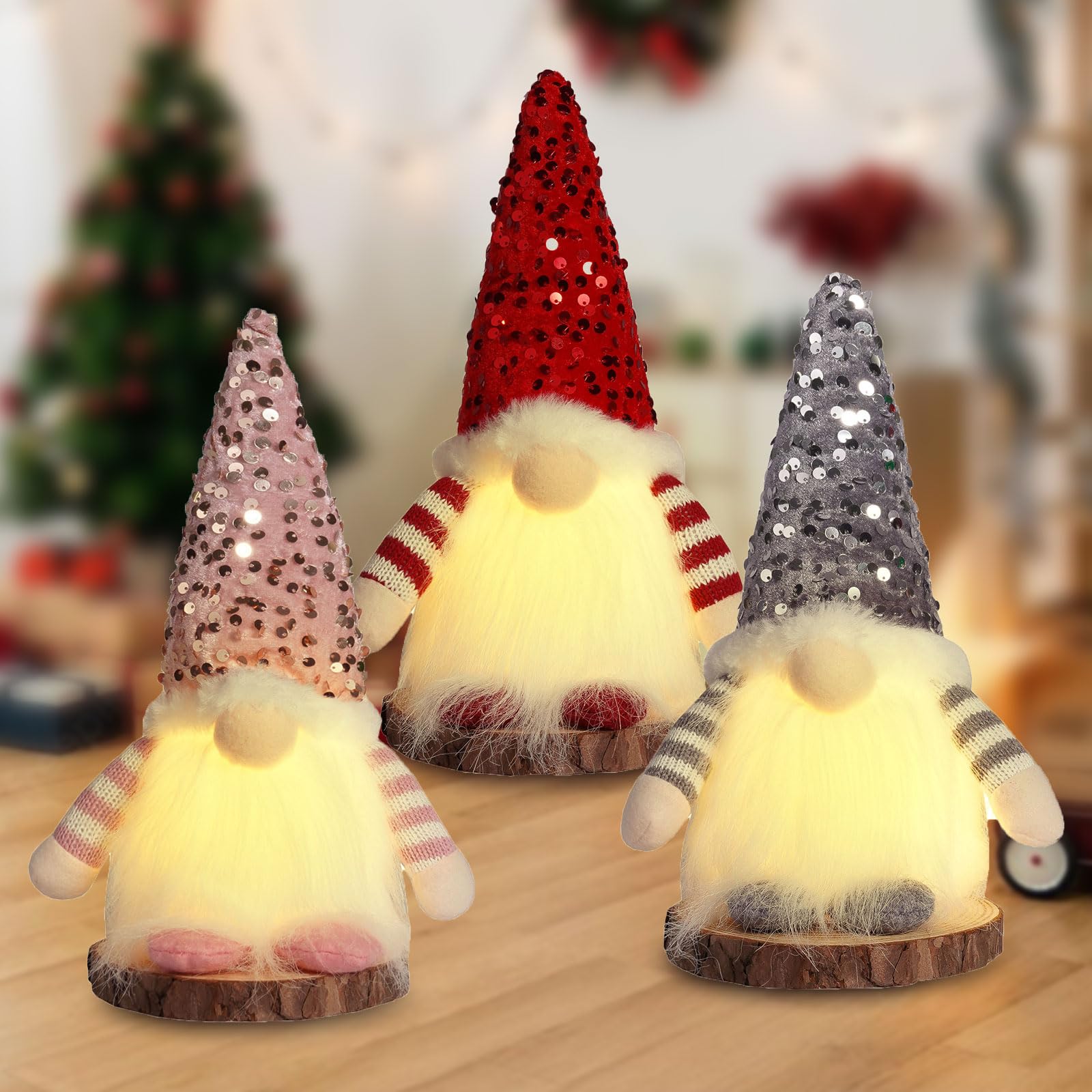 3 PCS Natale Gnomo Bambola con LED Gnomi di Natale Illuminata di Peluche Bambole Senza Volto Mensola da Tavolo di Puntelli per Foto Ornamento,Babbo Decorazioni Natalizia per La Casa Regali di Natale
