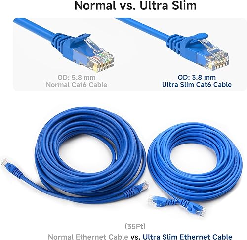 Miniatura 3 de Cable Matters Paquete de 5 cables Ethernet Cat 6 cortos sin enganches de 10 Gbps, 3 pies, cable Cat 6 de perfil delgado, cable Cat6, cable Ethernet