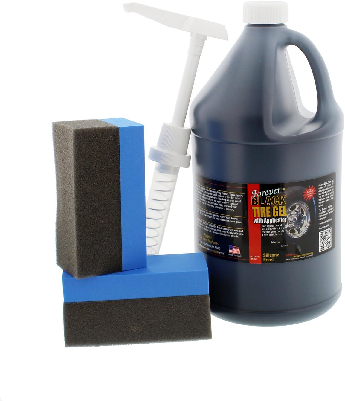 Forever BLACK Tire Gel Gallon w/Dispensing Pump and 2 Foam applicators