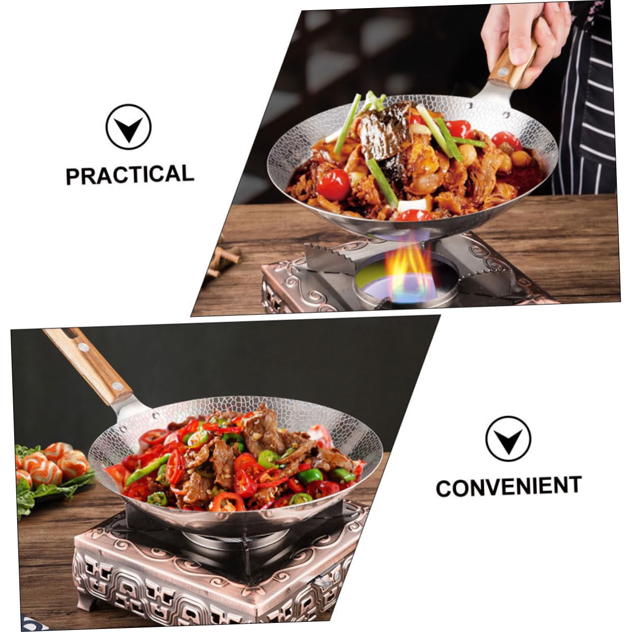 Ipetboom Edelstahl Wokpfanne Für Herd Und Zuhause Wok Mit Griffen Für Braten Dämpfen Und Kochen Leicht Zu Reinigen Und Vielseitig Einsetzbar