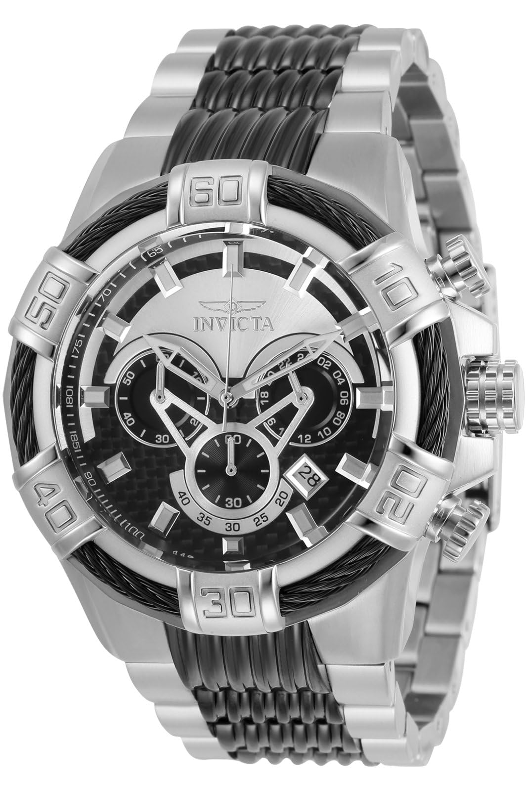 Invicta Men's Bolt 52mm Stainless Steel dial VD53 Quartz (One Size, Black Steel)