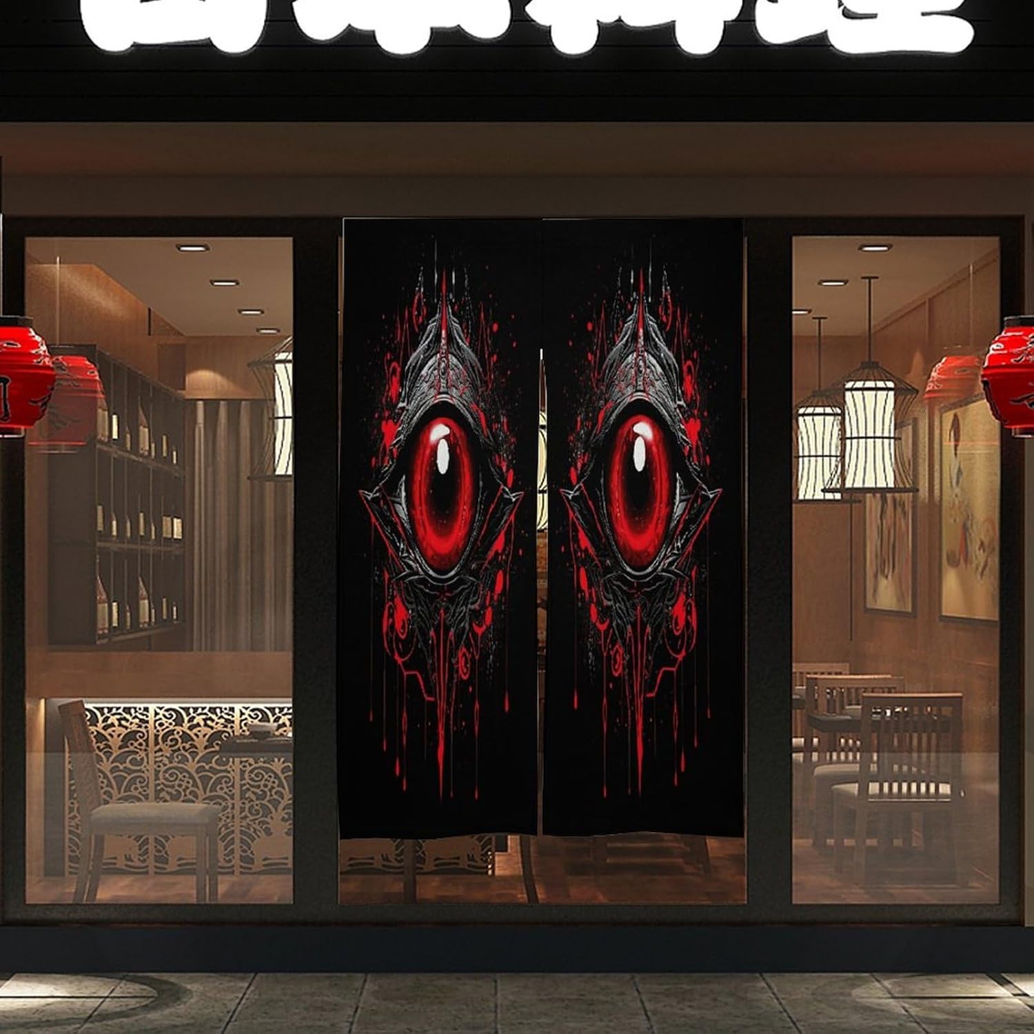Eye of Hell Door Curtain Printed Doorway Noren Japanese Style Doorway Room Divider Curtains for Privacy Partition Divider Kitchen Home Decorations Wall Hanging