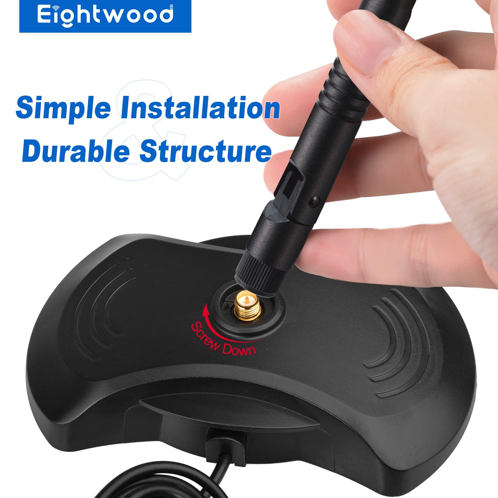 Eightwood Antenna WiFi 2.4G/5.8G RP-SMA Antenna 12dBi Tilt-And-Roll WLAN Antenna con Base Magnetica per Scheda WiFi Schede PCI WiFi Router wirelesse Bluetooth ZigBee