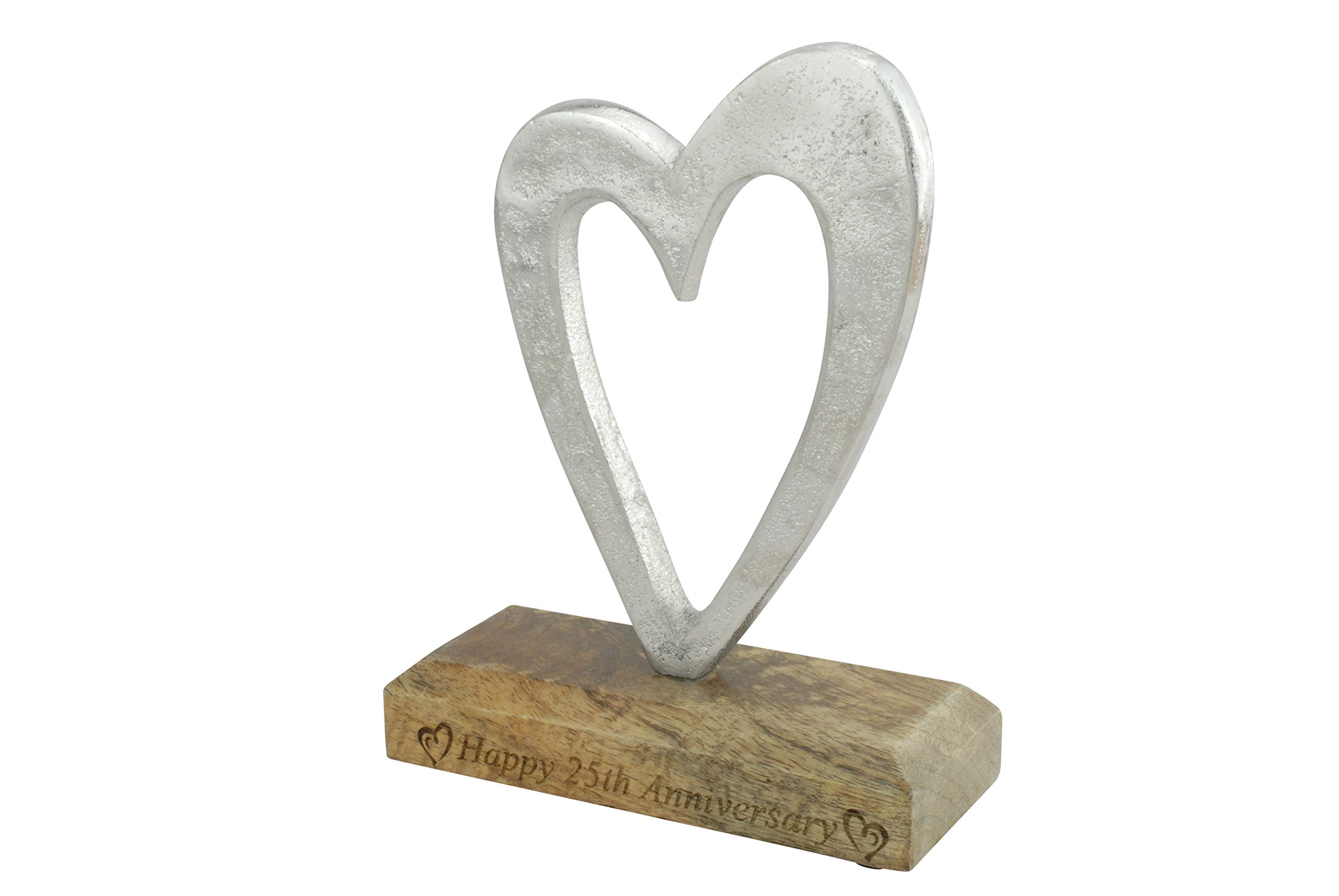Décoration cœur 25ème anniversaire stable et durable en métal aluminium bois