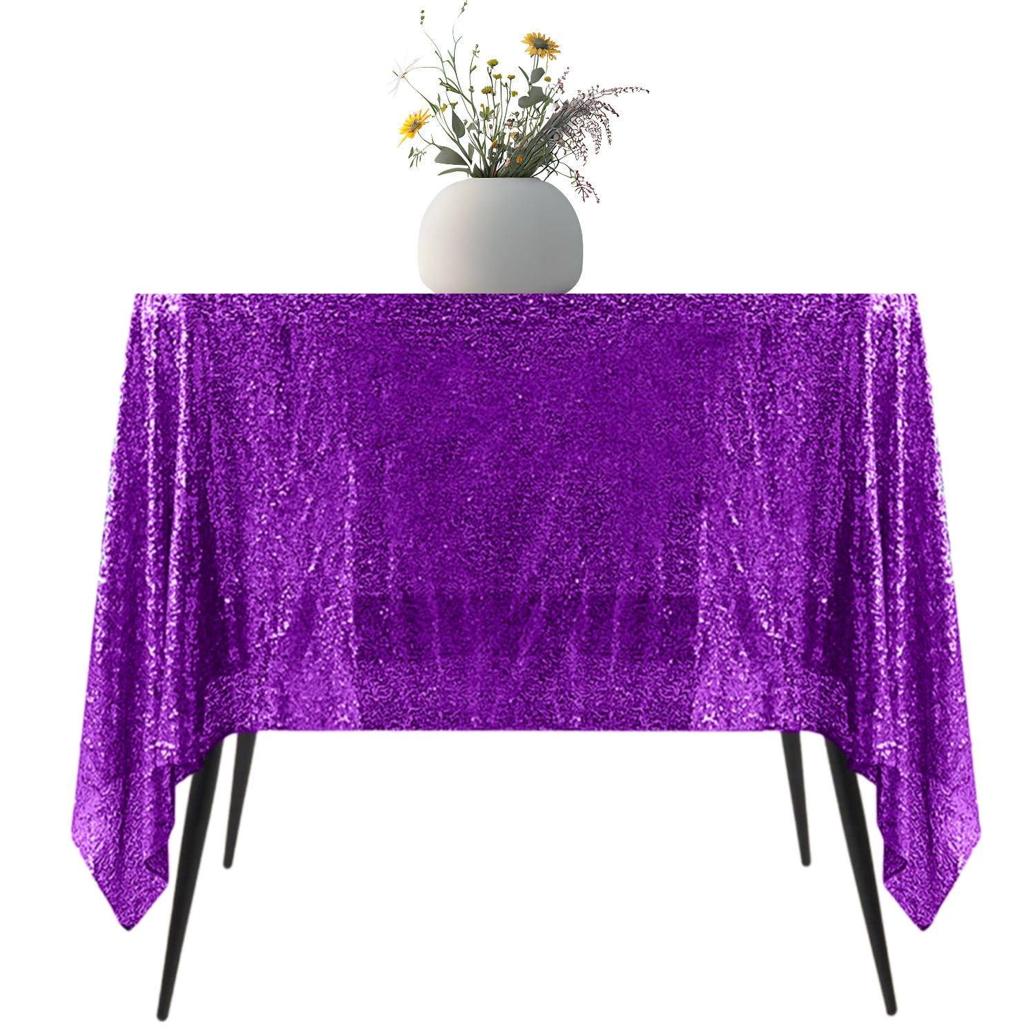 Elegant Event Essentials – Square Sequin Tablecloth - for Home Décor, Glitterly, Sparkly Parties, Christmas, Banquet, etc Decoration (130 x 130cm) (Purple)