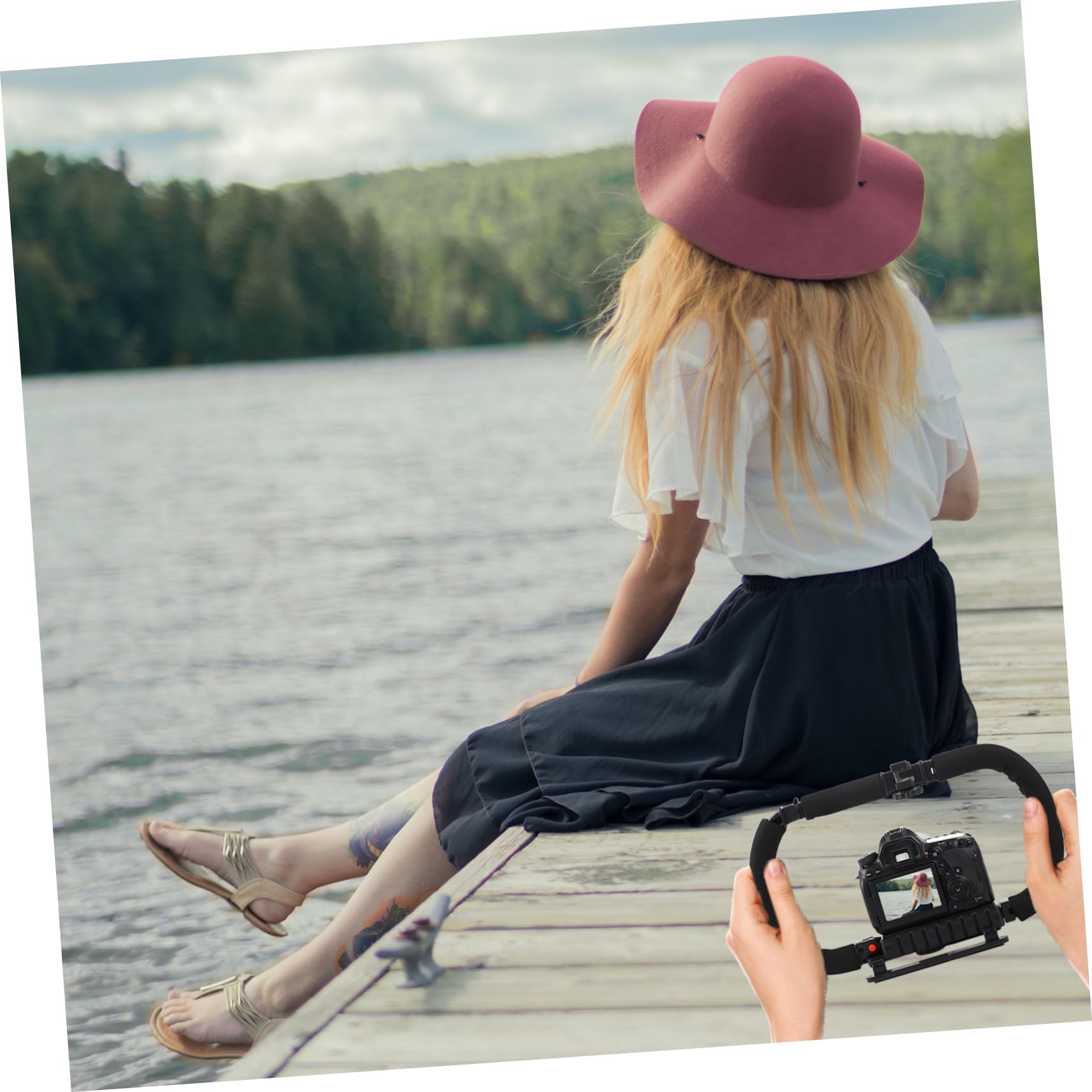 Stabilizzatore Portatile per Video Impugnatura Handheld in Plastico e Metallo, Supporto per Telefoni e Fotocamere Reflex Blocco Angolo e 3 Porte Hot Shoe
