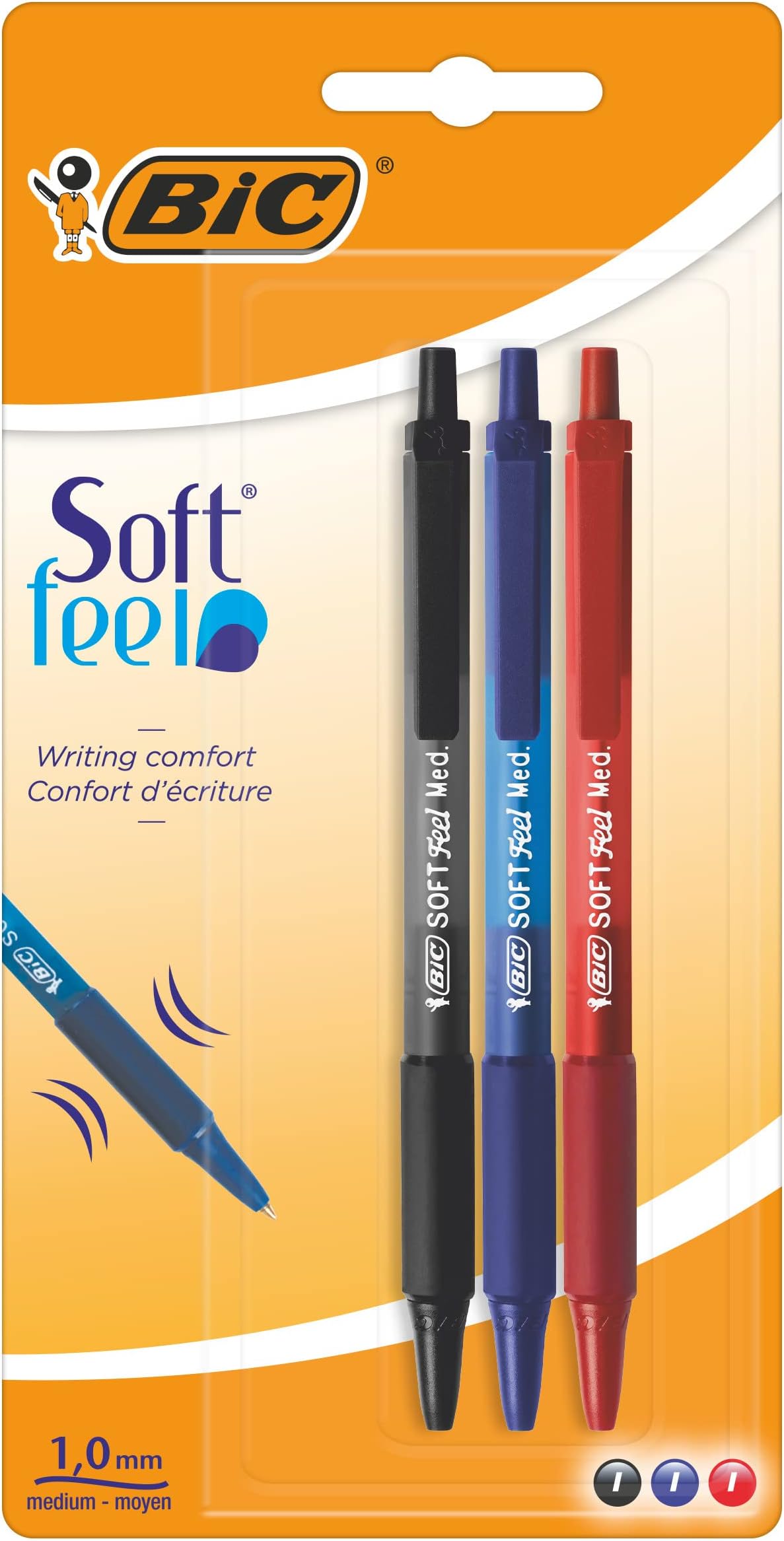 Soft Feel Ballpoint Pens Medium Point (1.0 mm) – Assorted Colours, Pack of 3