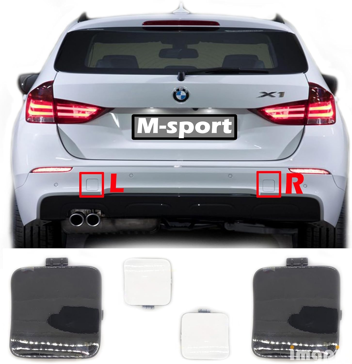 Rear Tow Cover for 11-15 BMW X1 E84 Msport Fit 16i 18dX 18i 20dX 20iX 23i 23dX 25dX 25iX 28iX xDrive sDrive SAV 2011 2012 2013 2014 2015 Bumper Hook Eye Cap Left White
