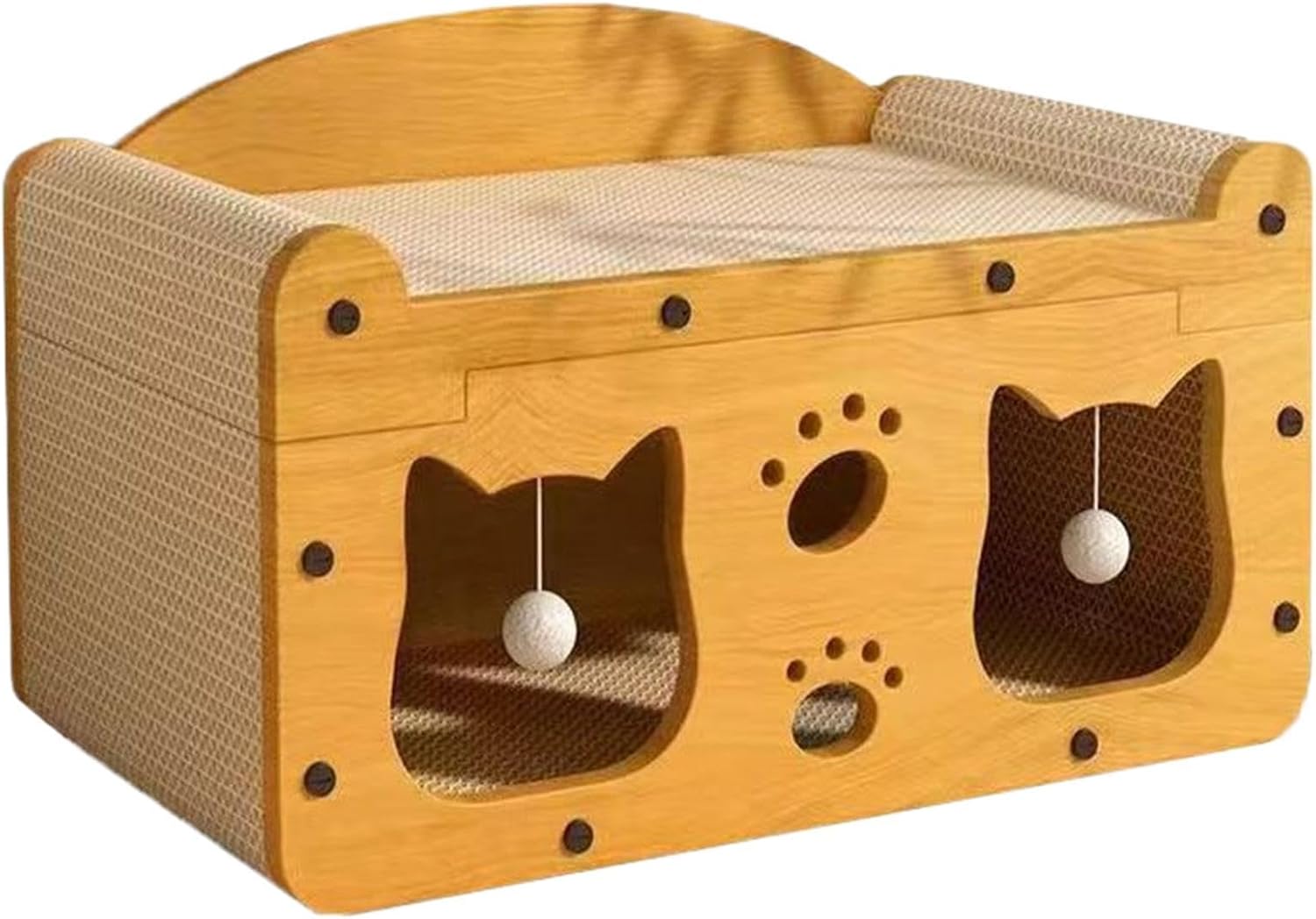 Cardboard Cat Scratcher House, Interactive Cat Bed, Built in Hanging Ball Toy Scratching Board House, Corrugated Scratcher Function for Indoor Outdoor Play Training Exercise Boredom Family Activity