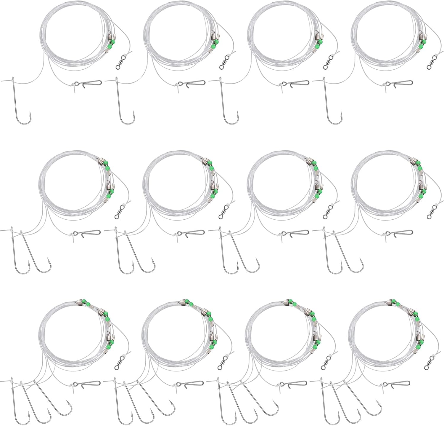 Dr.Fish 12 Pack Sea Fishing Rigs Beach Casting, Flapper Rigs 2/0 3/0 Clipped Rigs, Hand Tie