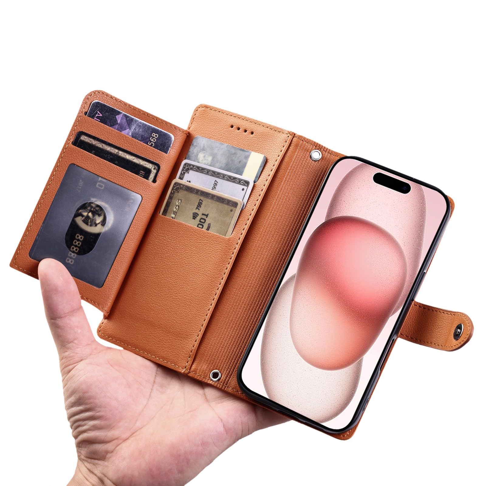 Generic Funda compatible con iPhone 17 Pro Max (color: marrón) con bolsillo con cremallera y correa para el hombro