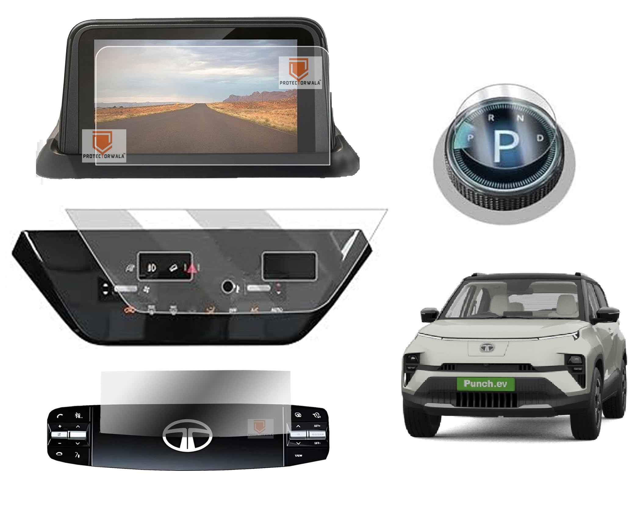 Screen Guard Compatible For TATA PUNCH EV 7 INCH INFOTAINMENT SYSTEM, STEERING WHEEL, AC CONSOLE AND GEAR KNOB Protector Accessories combo-image-17
