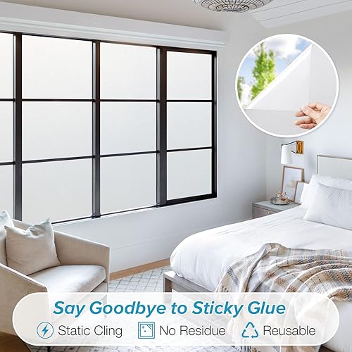 Miniatura 3 de rabbitgoo Película de privacidad para ventana, película de vidrio esmerilado para ventana, adherencia estática, bloqueo solar, adhesivos extraíbles
