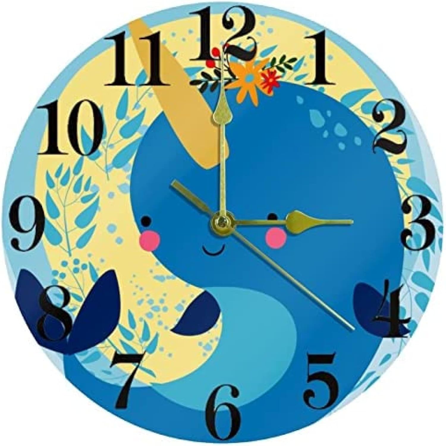 Uniwhale Narwhal Wall Clock, 10 Inch Silent Non Ticking Quartz Battery Operated
