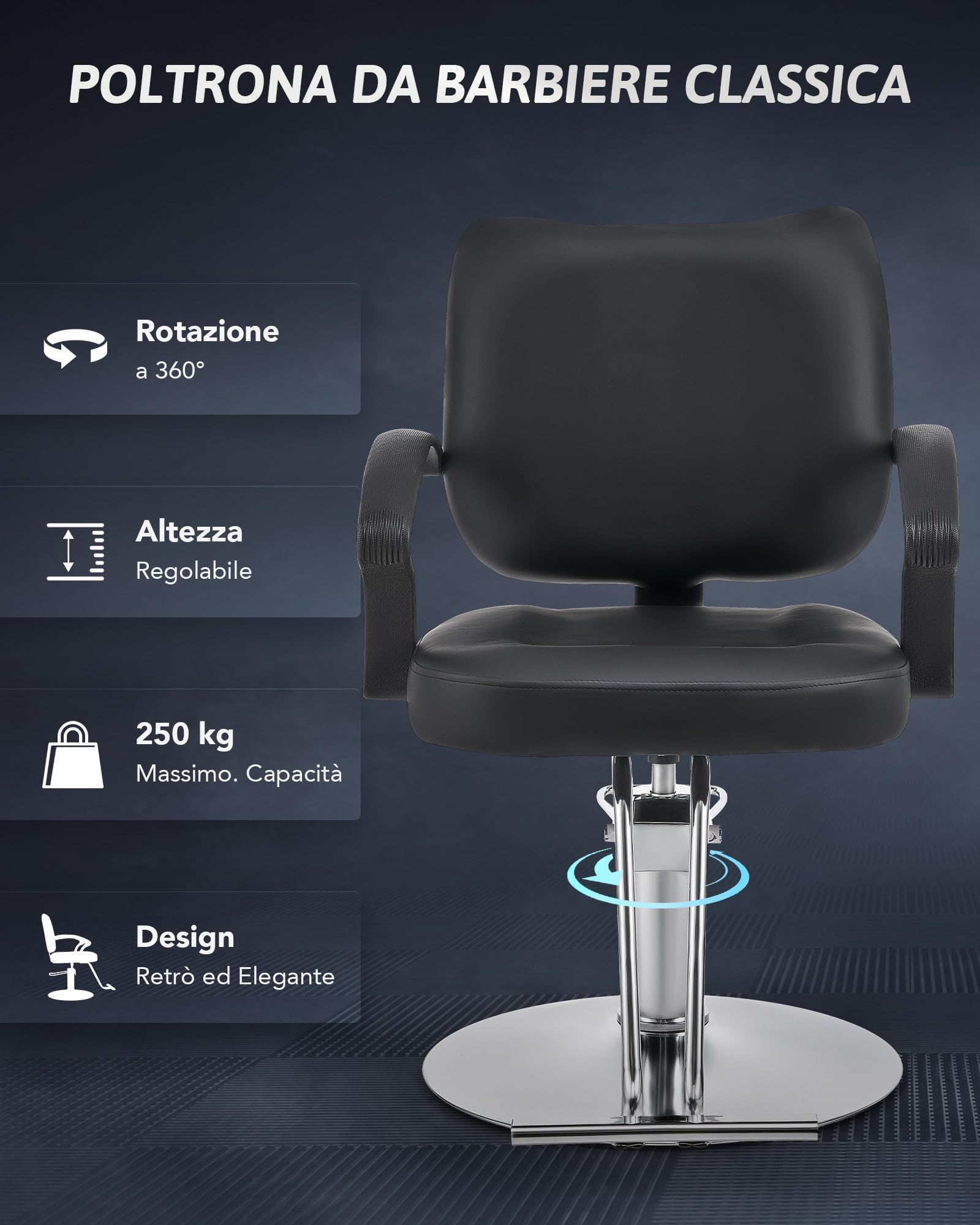 CO-Z Poltrona da Parrucchiere Sedia da Barbiere Classica con Girevole a 360° e Altezza Regolabile 15 cm Pompa Idraulica Capacità 250 kg per Parrucchiere Salone di Bellezza Tatuaggi
