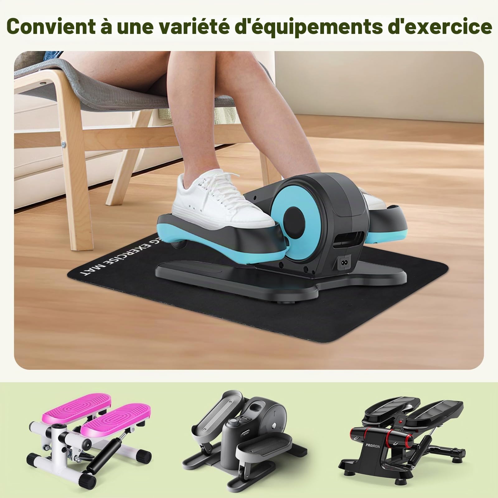 Lot de 2 tapis elliptiques sous le bureau, mini tapis de yoga pratique, tapis d'exercice de bureau, convient pour les exercices de pédale assis, stabilité et protection du sol