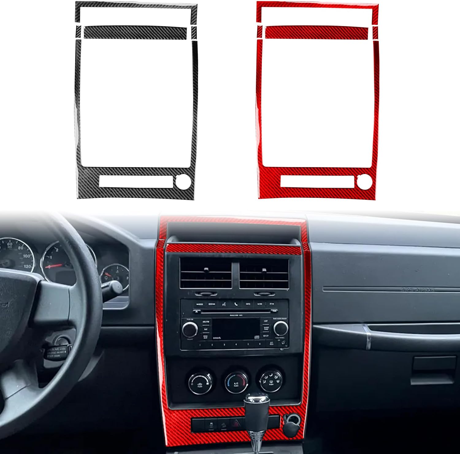 Car Dashboard Central Multimedia Control Panel Surround Frame Trim Sticker Compatible with Jeep Liberty(KK) 2008 2009 2010 2011 2012 Real Carbon Fiber Auto Interior Accessories Bright Red