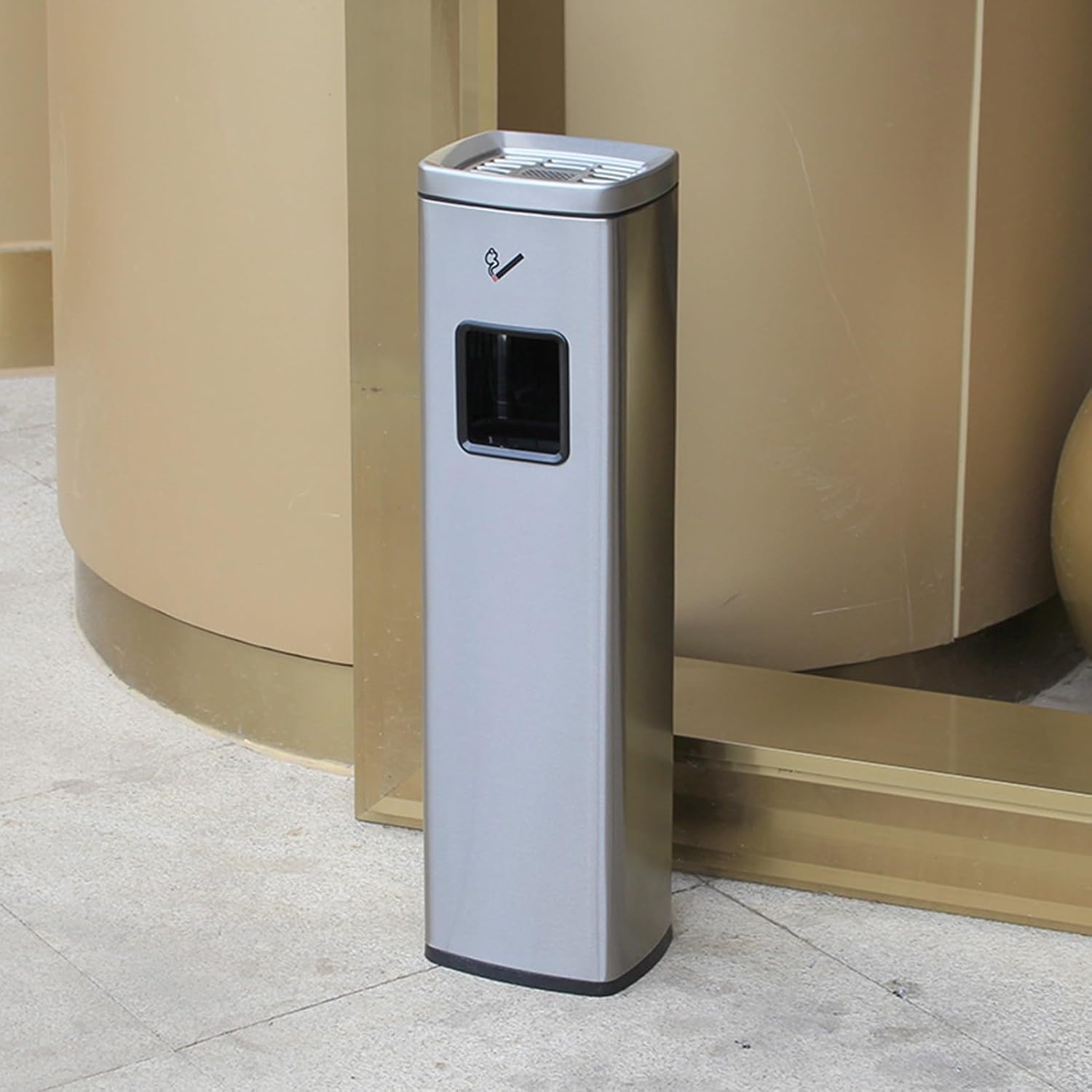 Outdoor Stainless Steel Standing Ashtray, Commercial Metal Ashtrays for Disposal of Cigarette Butts Can be Used Outside in Gardens, Terraces, Hotels, Restaurants(Gold)