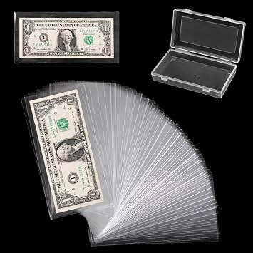 200 Pcs Clear Dollar Bill Sleeves with Storage Box for Currency Collectors