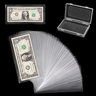 200 Pcs Clear Dollar Bill Sleeves with Storage Box for Currency Collectors | Transparent OPP Cash Holder Protect Against Scratches, Moisture for Long-term Currency Storage & Display, 6.8" x 3.4"