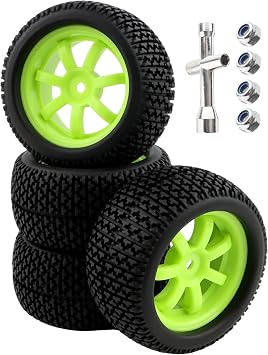 75mm/2.95" RC Rally Car Tires Rubber Tires Tyres & Plastic Wheel Rims 12mm Hex Compatible with Traxxas 4 Tec 2.0 Tamiya TT01 XV01 Kyosho WR8 Sakura WLtoys HPI Touring Racing Car Green